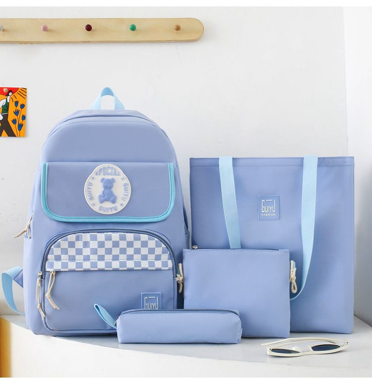 Lightweight Nylon Backpack Set For School Students - Spacious Laptop Backpack With Ergonomic Shoulder Straps, 4-Piece Set In Multiple Colors_voghion.com