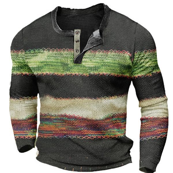 Heren Sweatshirt Nieuwe 3D Hoofdprint Drie-Knoops Lange Mouw Henley_voghion.com