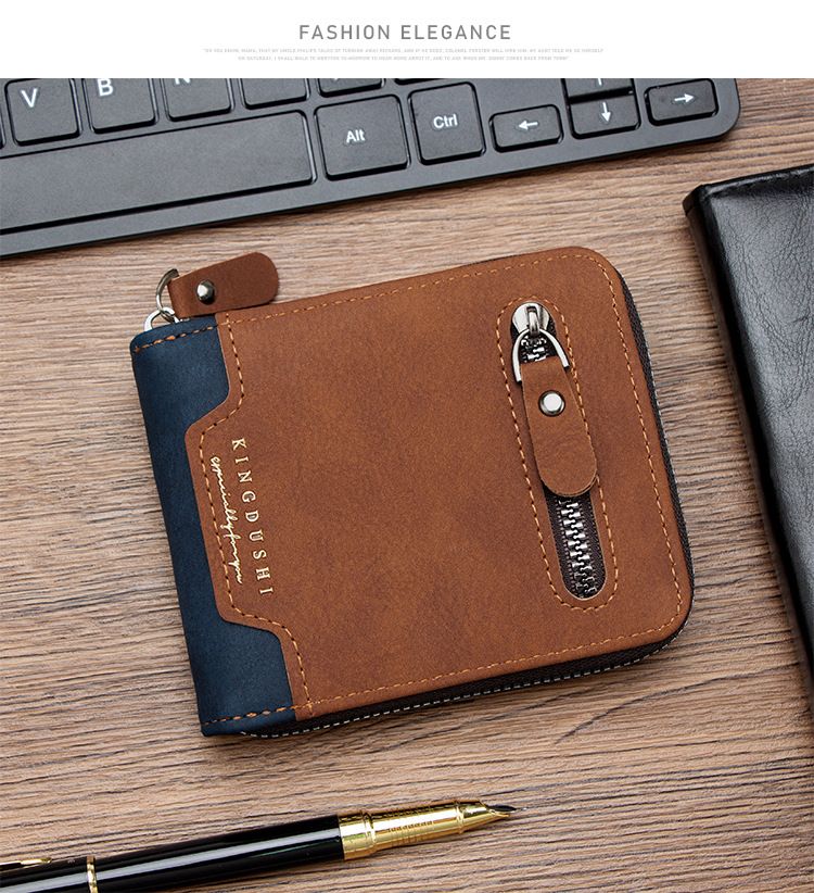 Wallet Card Cases Short Men's Wallet Document Holder Wallet Wallet Zipper Men's Wallet Retro Creative Business Wallet_voghion.com