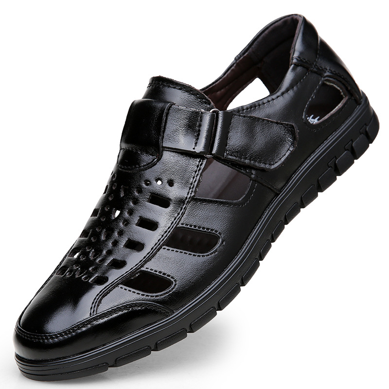 Nouvelles sandales d'été pour hommes, véritables chaussures à trous à tête décontractées, chaussures en cuir creux durables en peau de vache_voghion.com