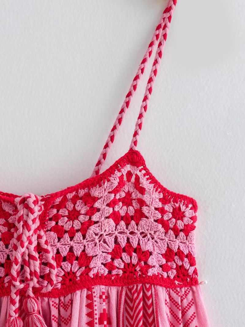 Damenbekleidung Sommer Neue Großhandel Häkeln Gestrickte Gedruckt Kleid Rock Hosenträgerrock_voghion.com