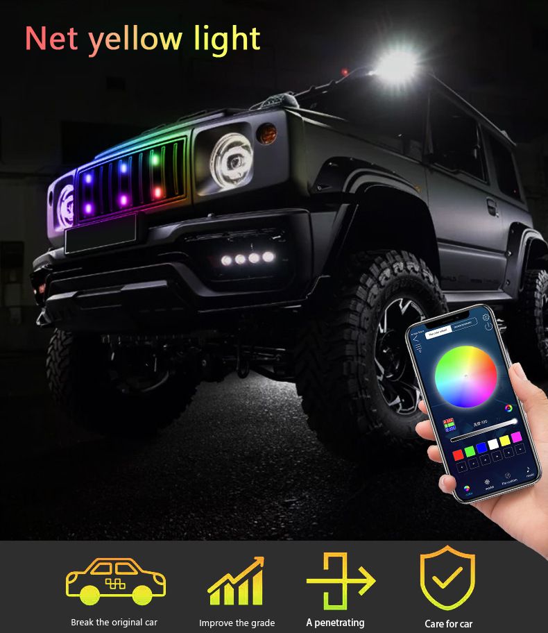 Vente chaude voiture RVB calandre petite lumière jaune LED décoration petite lumière jaune modifiée Bluetooth contrôle calandre feu de circulation diurne_voghion.com