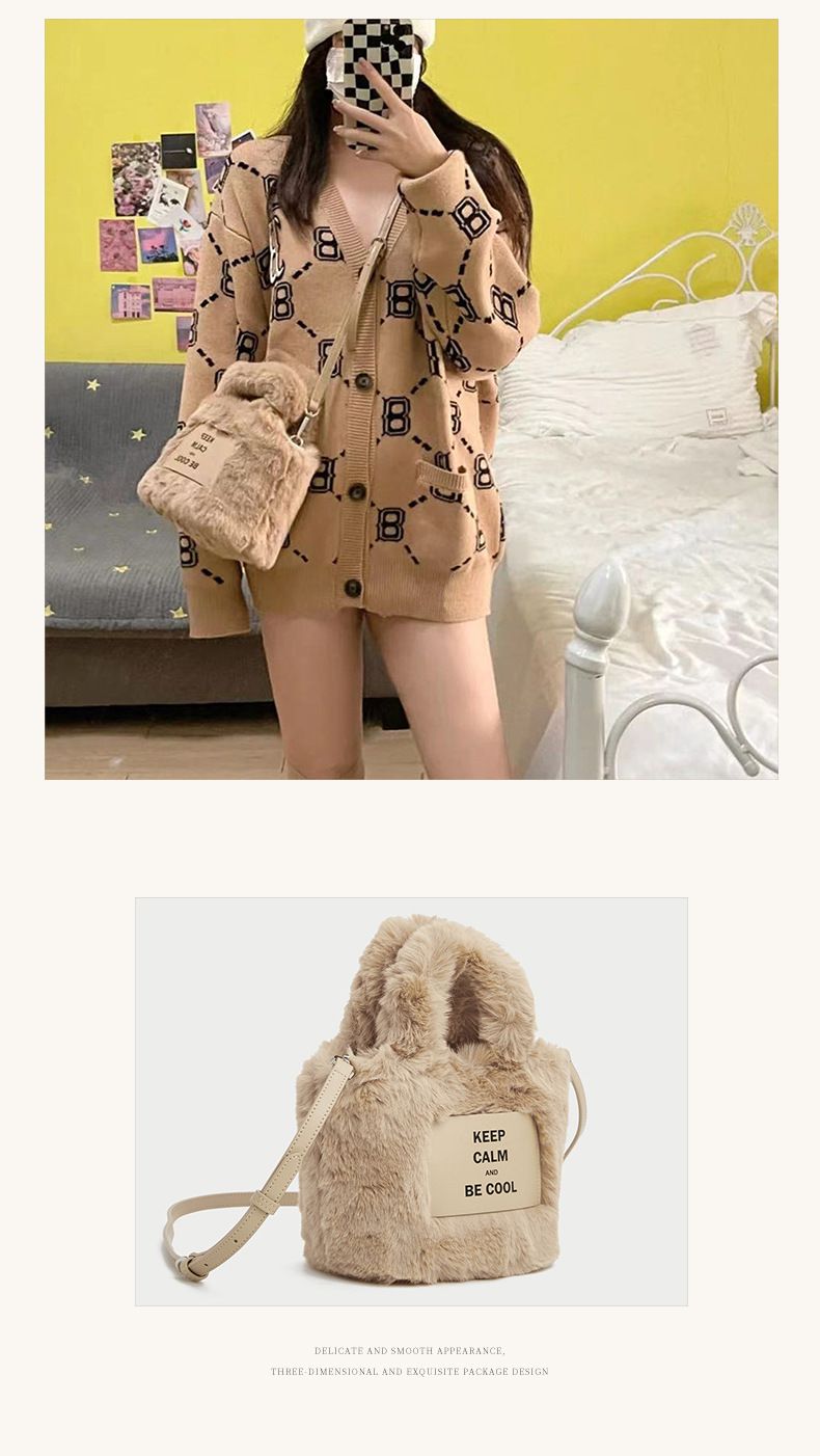 2024 Autumn/Winter New Cute Bucket Versatile High Quality Texture Plush Fashion Handheld Diagonal Cross Bag_voghion.com