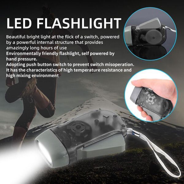 3 LED Hand Pressing Dynamo Crank Power Wind Up Flashlight Torch Light Hand Press Crank Camping Lamp Light For Outdoor Home_voghion.com