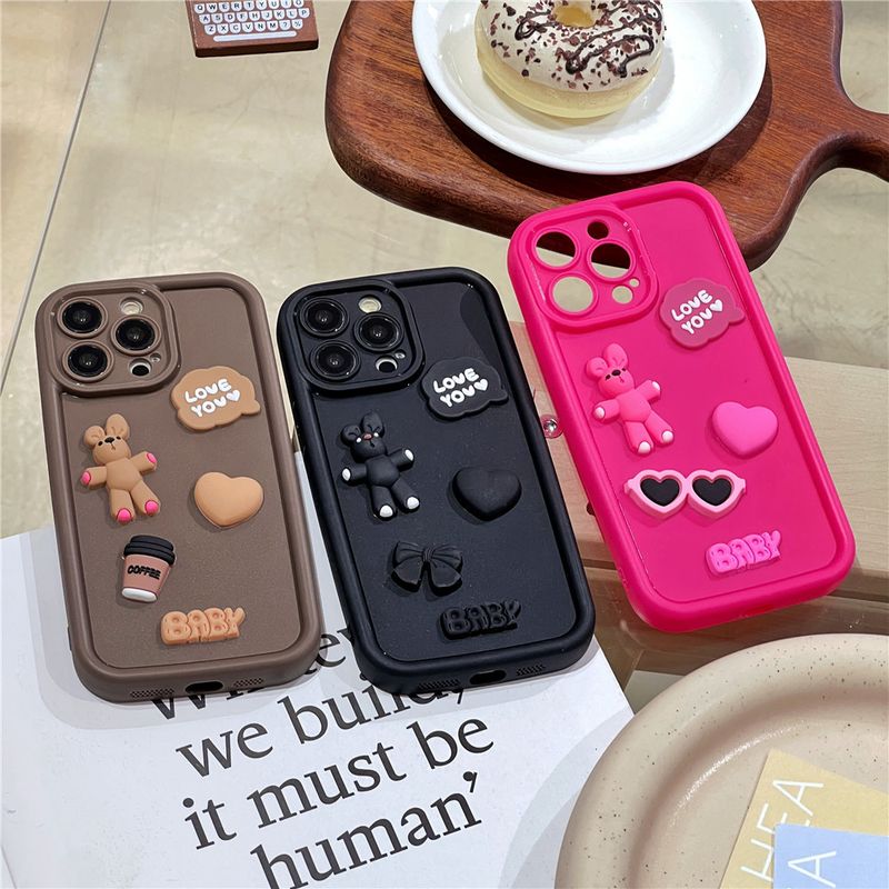 Roztomilý 3D kreslený králík matný silikonový měkký kryt pro iPhone 15 14 Max 13 12 Pro 11 7 8 Plus X XR kryt_voghion.com