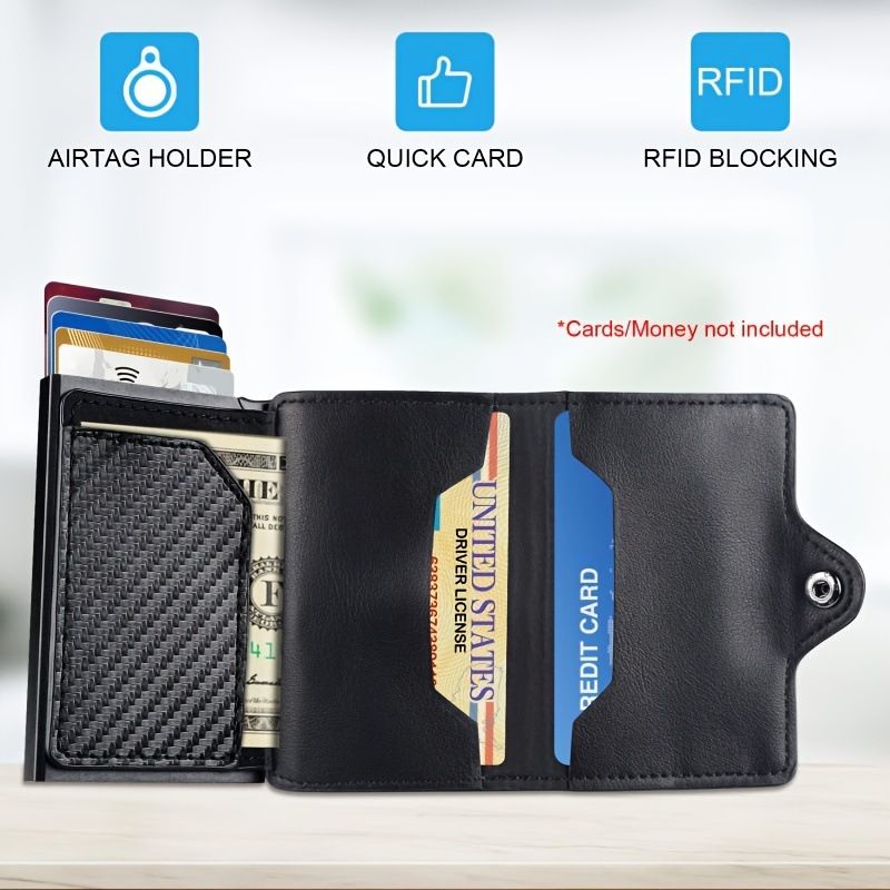 Portafoglio da uomo con porta carte RFID, porta carte di credito in metallo, porta carte di credito portatile, multifunzione, con sette caratteri, piccolo portafoglio_voghion.com