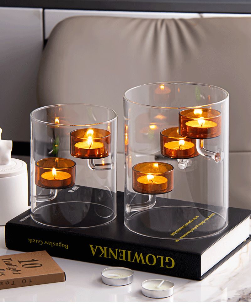 Hurricane Glass Candle Holder - Brown Windproof Cylinder Candle Stand For Romantic Dinner, Home Decor & Gift_voghion.com