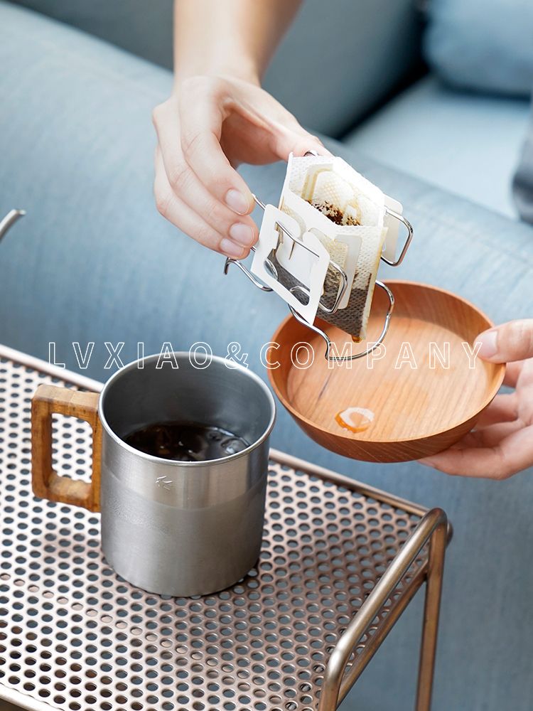 Supporto per caffè Watchget Ear Hanging in acciaio inossidabile disegnato a mano con filtro a bocca fine, estrazione a goccia, tazza di carta da campeggio ②_voghion.com