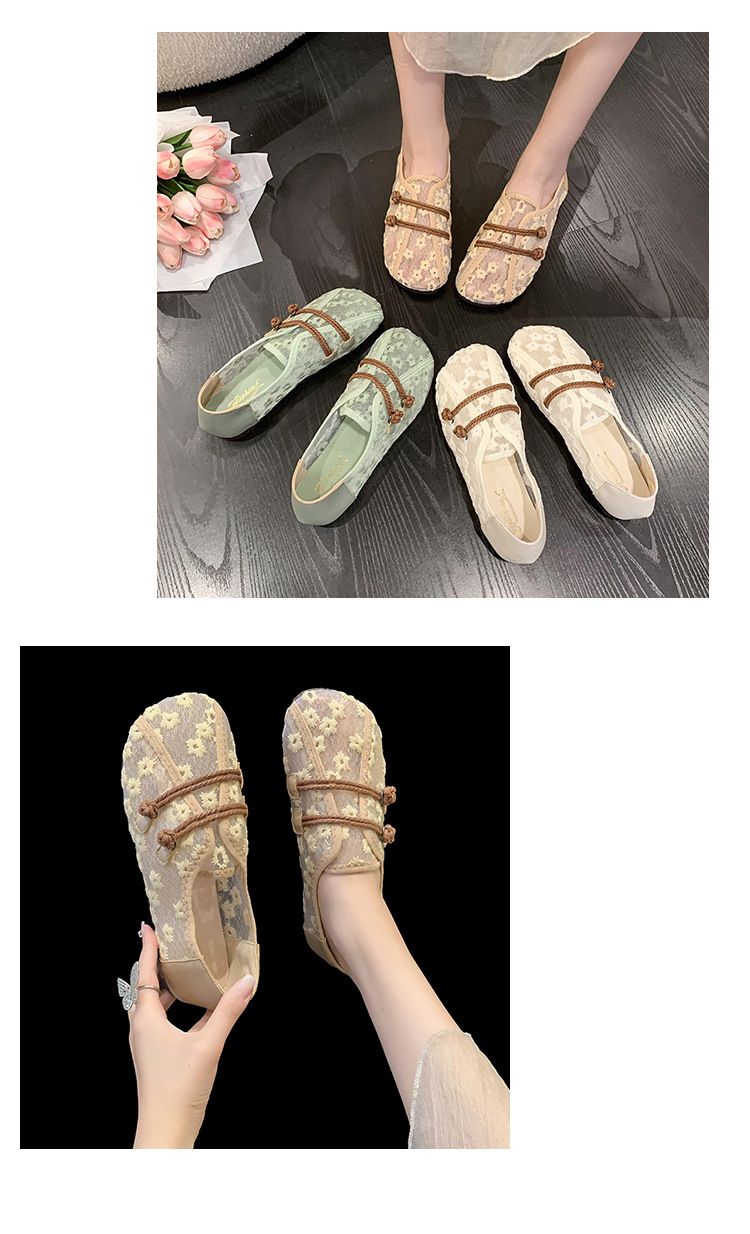 National Style Simple Mesh Hollow Retro Single Shoes Women's Soft Sole Comfortable Pregnant Women's Mother Shoes One Pedal Doudou Shoes_voghion.com