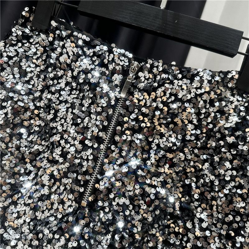 Autumn New Full Sequin Shiny Heavy Zipper Nightclub Socialite Three-Quarter Shorts Hot Pants For Women_voghion.com