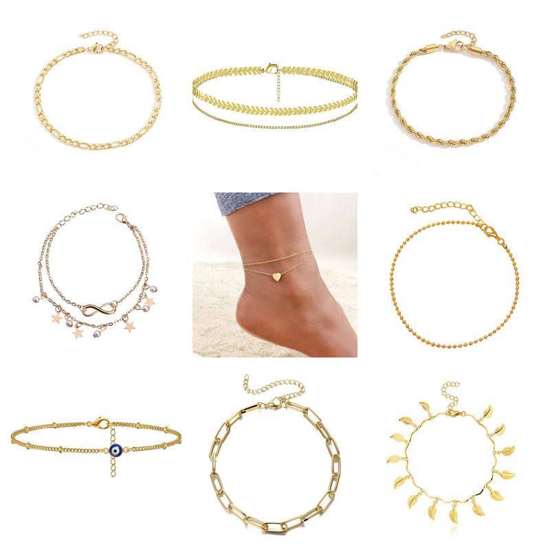 Summer New Bohemian Style Beach Chain Metal Set Fashion Multi-layer Adjustable Anklet For Women_voghion.com