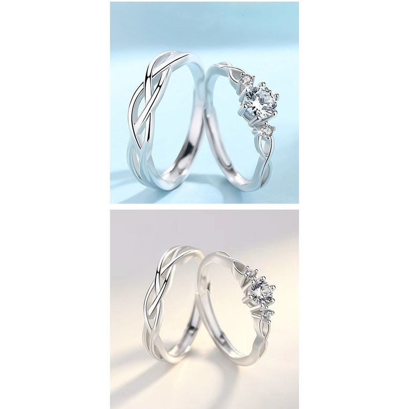 Zirkonia Diamant mit einem Paar verstellbarer lebendiger Münder für Männer und Frauen Paare S Reines Silber Paar Ring Mode_voghion.com