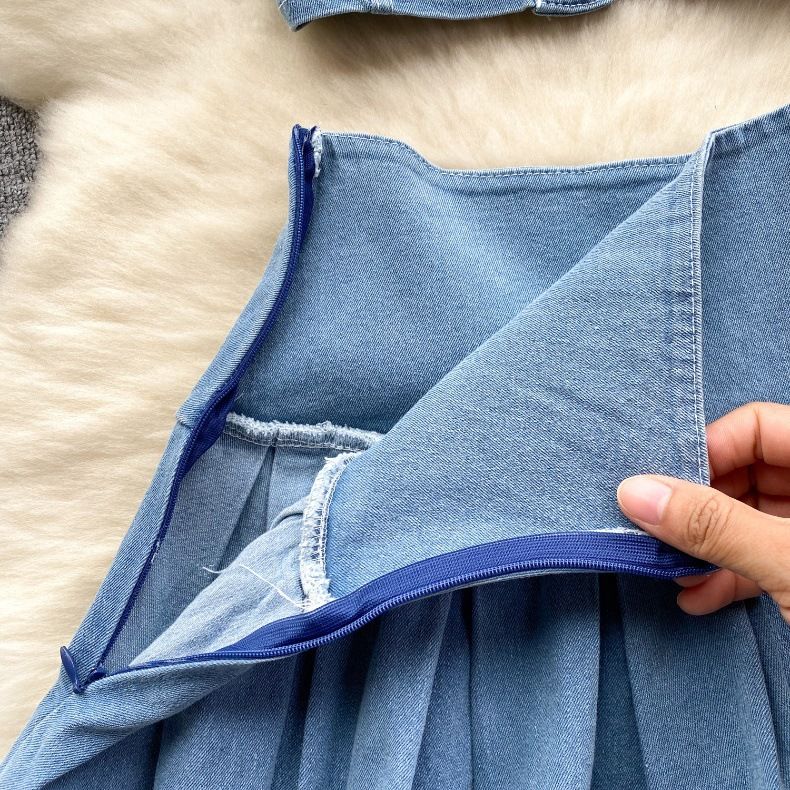 Damenanzug kurzes Camisole vielseitiger Minirock Denim zweiteiliger Anzug trendy_voghion.com