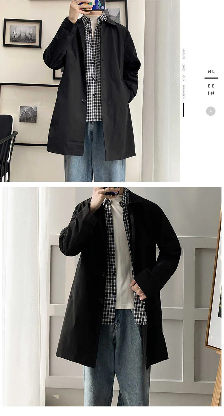 Cappotti M-5XL Plus Size Trench da uomo Vestibilità ampia Risvolto lungo Giacca a vento monopetto con bottoni Cappotto da uomo_voghion.com