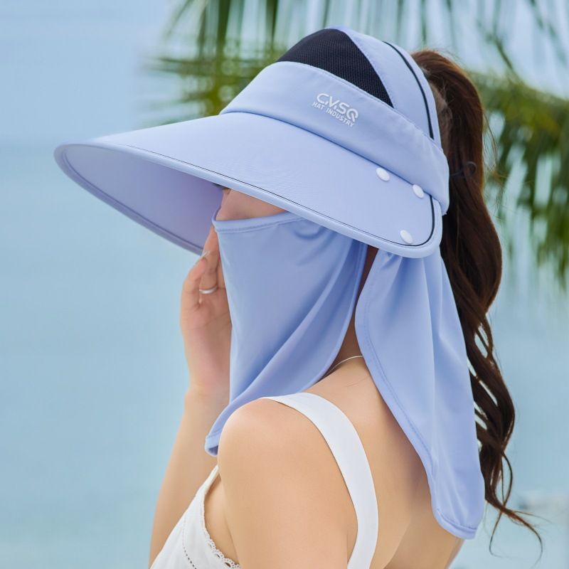 Été pour femmes cyclisme en plein air coupe-vent soleil large bord protection UV visage complet cou garde châle masque chapeau_voghion.com