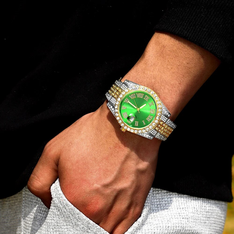 Moške diamantne bleščeče kvarčne ure Nakit Modna ročna ura zlate barve Ura Hip Hop Moške ure Darilo_voghion.com