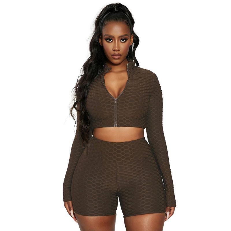 Trendy effen trainingspak met ananasprint voor dames – bijpassende casual outfit met lange mouwen (S/M/L/XL/XXL)_voghion.com