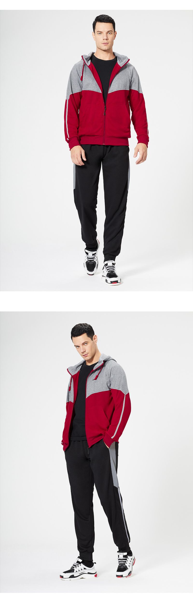 Men's clothing color matching sports suit color contrast casual two-piece set_voghion.com