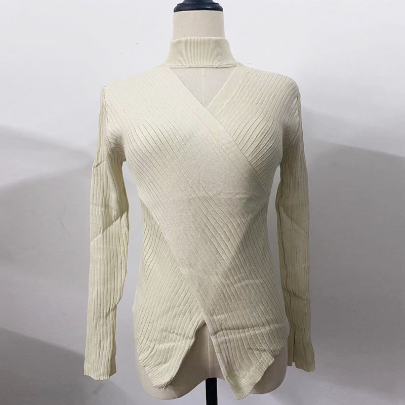 Pull dos nu à col en V pour femme, tricot_voghion.com
