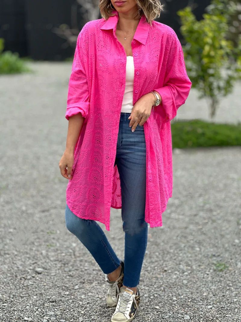 Oversized Damen-Trenchcoat – Langärmlige, bestickte Polyesterjacke mit Schnürung, klassischer Hemdkragen, Größen S–5XL_voghion.com