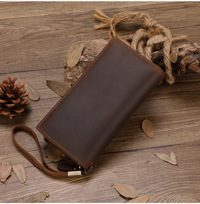 Leather long wallet men's card bag men's zipper multi-card slot pouch large capacity clutch new wallet_voghion.com