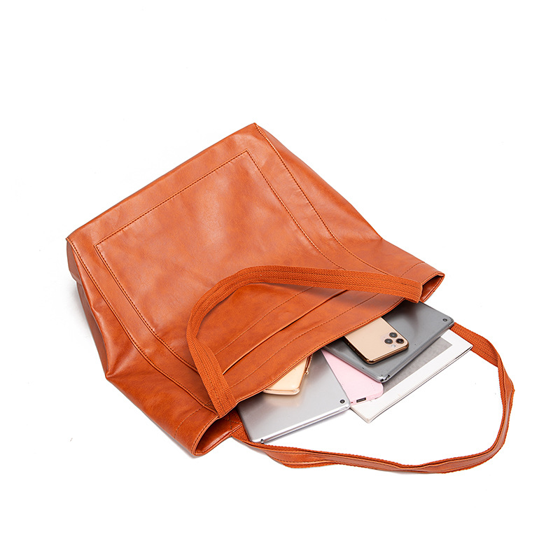 Retro oil wax leather simple all-in-one tote commuter women's bag shoulder bag_voghion.com