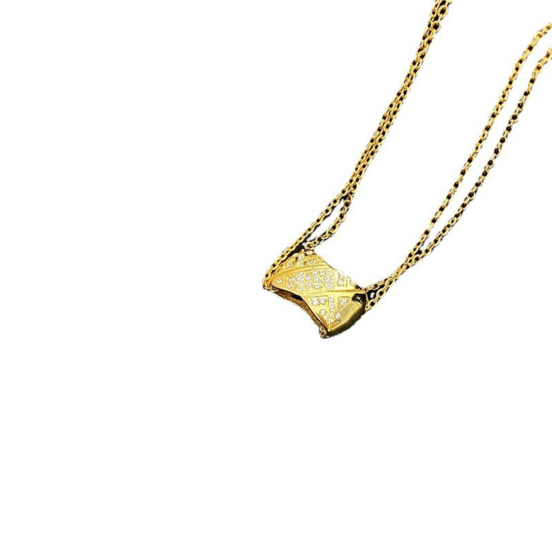 Designer Women's Classic Diamond Checker Double Layer Necklace Women's Style Diamond Checker Pattern Rose Gold Small Fragrance Collar Chain_voghion.com