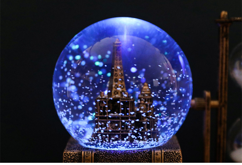 Vintage ijzeren toren zandloper timer kristallen bol achttonige doos lichtgevende desktop decoratie student afstuderen kerstcadeau_voghion.com