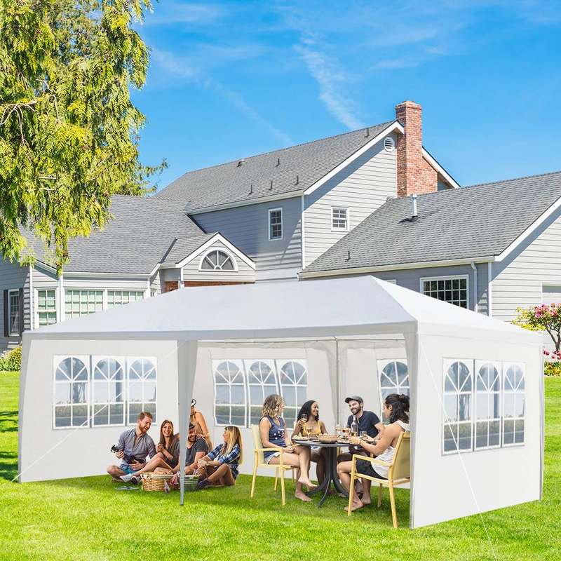 10'X20' Outdoor Party Tent White Waterproof Canopy Patio Wedding Gazebo with 4 Removable Sidewall_voghion.com