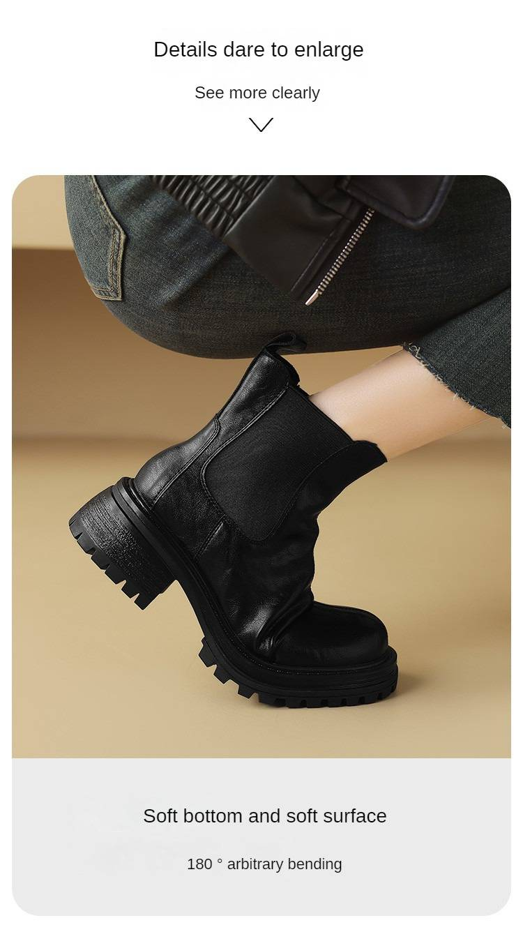Cameido Women's thick-soled boots, British-style chimney short boots for autumn and winter 2024, women's boots with fleece sleeves._voghion.com