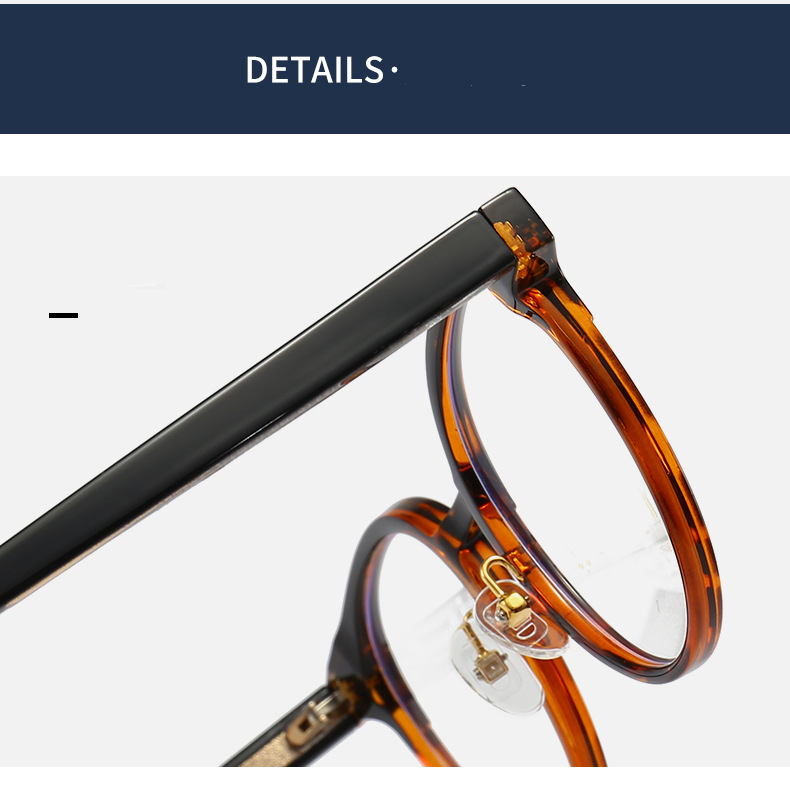 Damenbrille Retro-Platte Runder Rahmen Herren- und Damen-TR90-Steckfüße Anti-Blaulicht-Brillenrahmen Myopie kann angepasst werden_voghion.com