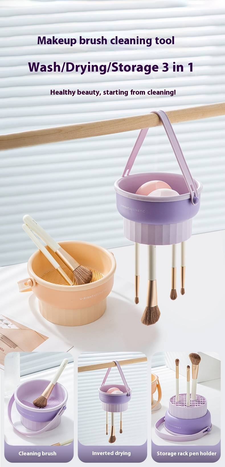 Make-upkwasten reinigingsdoos, siliconen beauty spons reinigingsset, cosmetische kwasten wasbeker, opbergdoos, puff droogrek_voghion.com