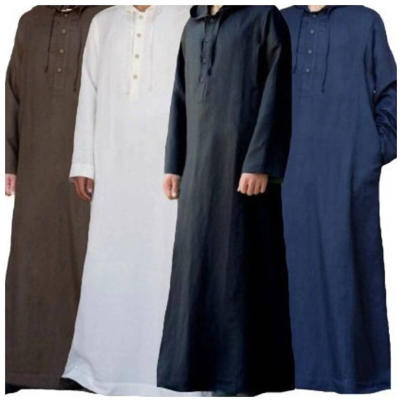 Roupas masculinas Camisa longa simples com capuz Manto muçulmano_voghion.com