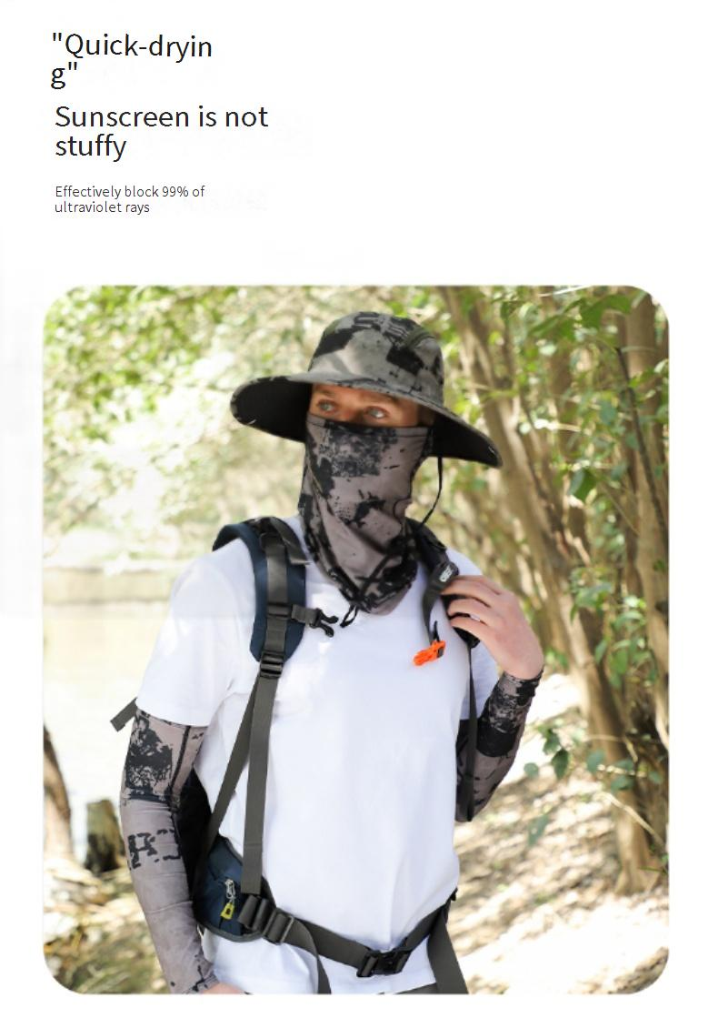 Outdoor-Bucket-Hut für Herren mit kühlenden Armstulpen und Gesichtsmaske – Sonnenschutz LSF 50+, leicht und atmungsaktiv zum Radfahren, Wandern, Reisen_voghion.com