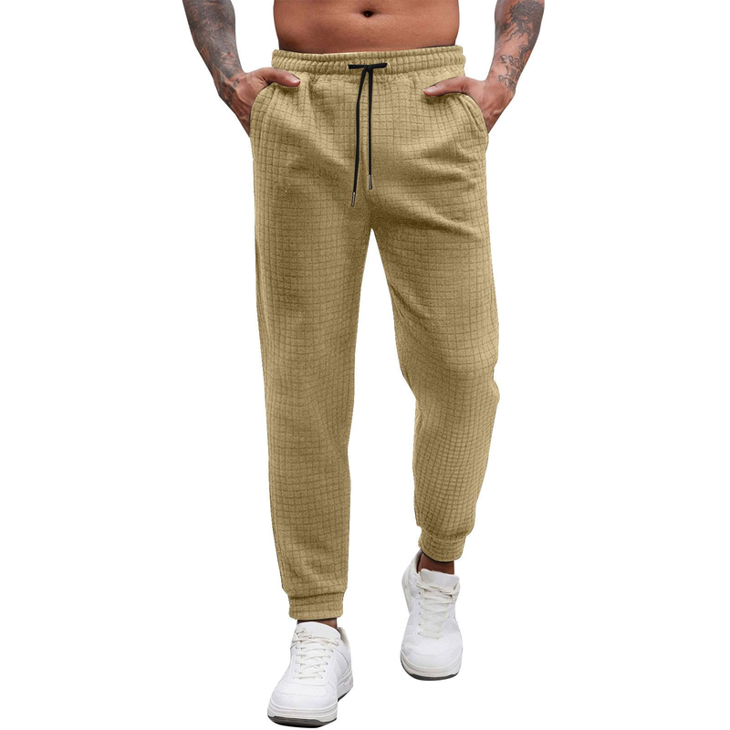 Men's Waffle Knit Jogger Pants - Breathable Stretch Casual Trousers For Sports & Lounge, Solid Colors (Navy/Black/Gray/White/Khaki/Olive) S-XXXL_voghion.com