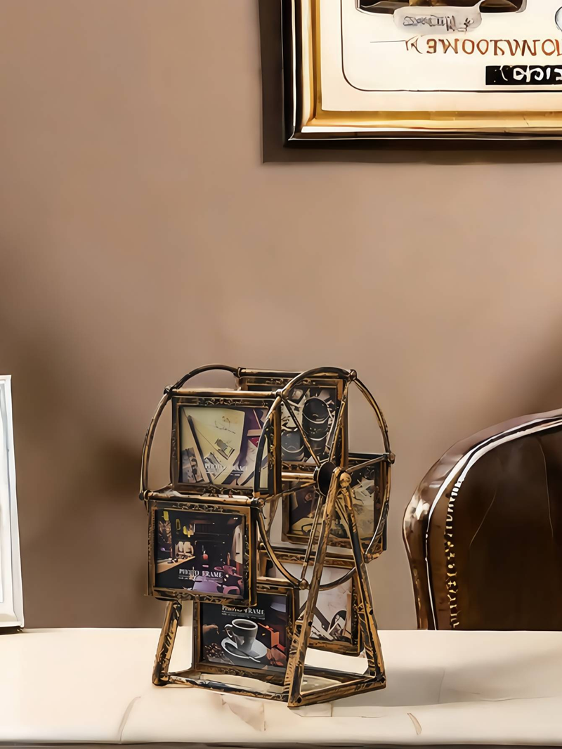 1pc Rotating Ferris Wheel Shape Plastic Photo Frame European And American Retro Bronze Suitable For Multi-scene Decorations Photo Album Photo Frame_voghion.com