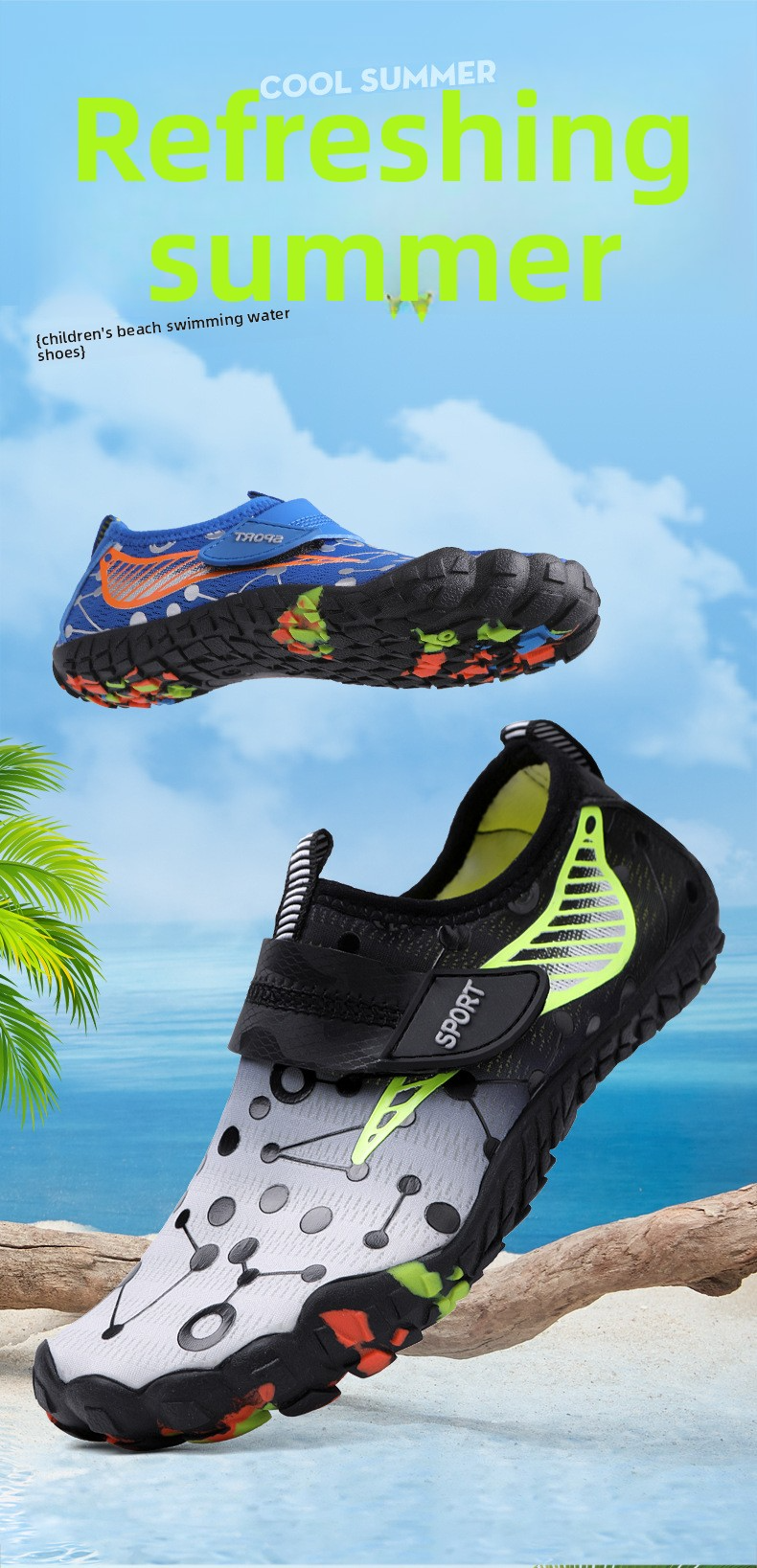 Scarpe da acqua per bambini a piedi nudi - Calzini antiscivolo ad asciugatura rapida per spiaggia, piscina e giochi all'aperto | Leggeri e traspiranti con chiusura a strappo_voghion.com