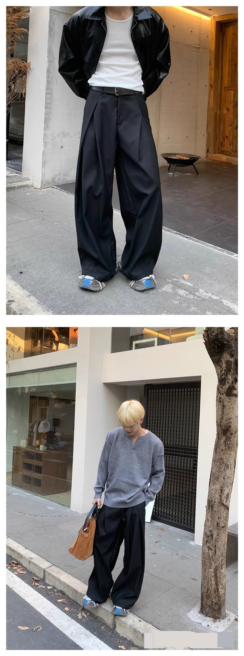 Pantaloni plissettati tridimensionali minimalisti di nicchia per abbigliamento maschile, pantaloni dritti in tinta unita, pantaloni casual larghi per uomo_voghion.com