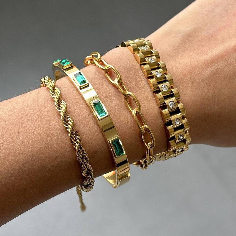 Stainless Steel Zircon Bracelet – Gold Plated Minimalist Bangle (4 Styles)_voghion.com