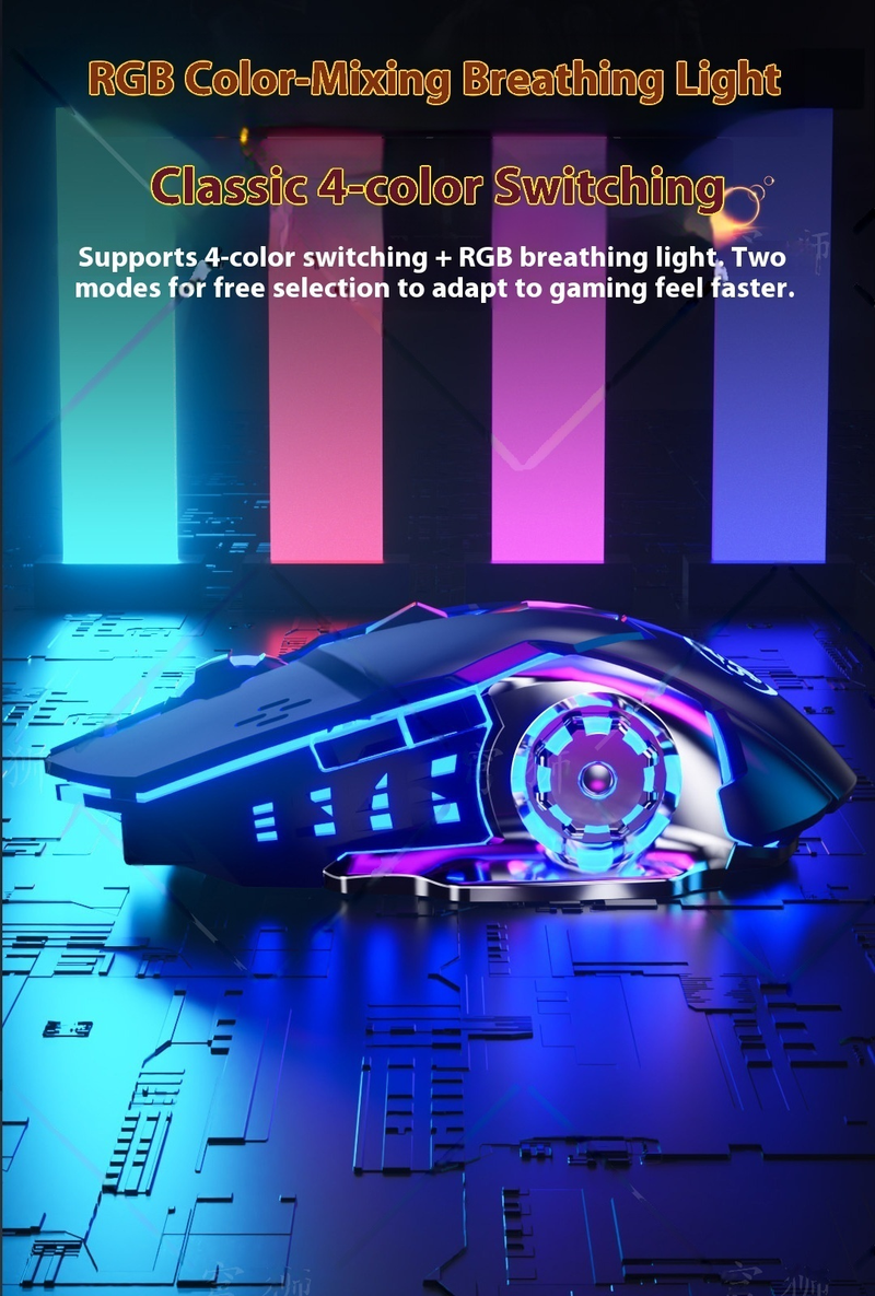Wired Gaming Mouse – 6D RGB, 3000DPI, 4-Speed Adjustable, Silent/Audible Clicks, Ergonomic (Black/White/Blue/Pink)_voghion.com