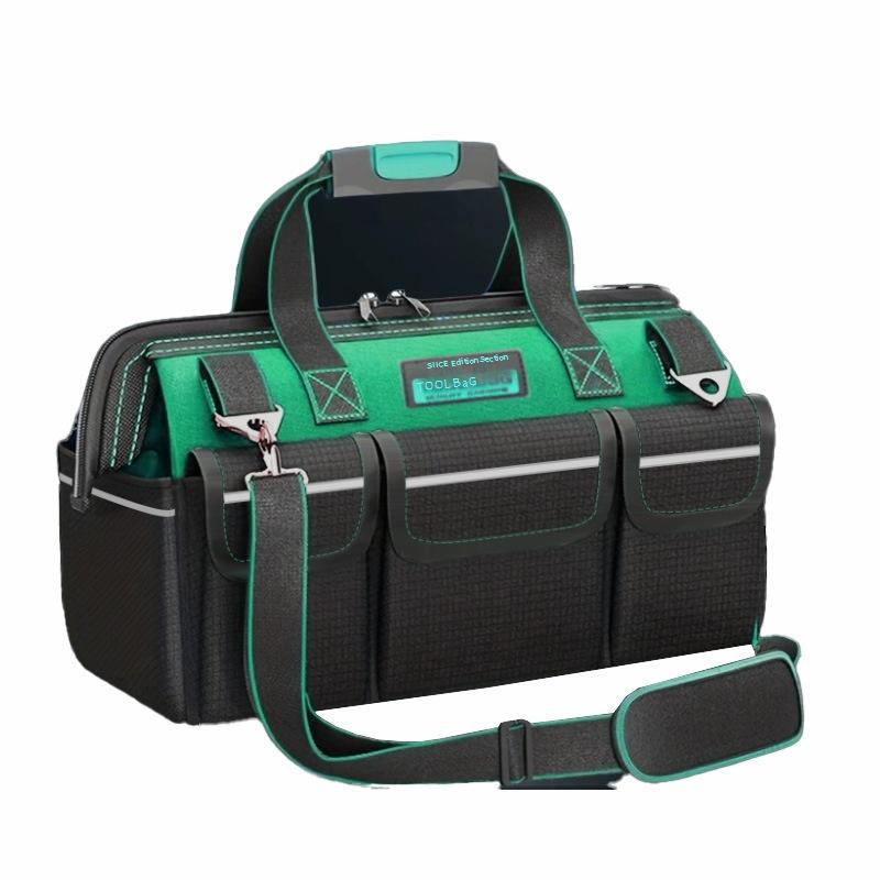 Heavy-Duty Oxford Tool Bag With Multiple Pockets - Durable Electrician Organizer For Repair & Construction - Green & Black_voghion.com