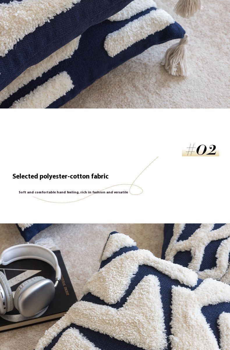 Modern Geometric Pillow Cover - 45x45cm Boho Chic Tassel Design, Poly-Cotton Blend For Sofa/Bed Decor (Nordic Style)_voghion.com