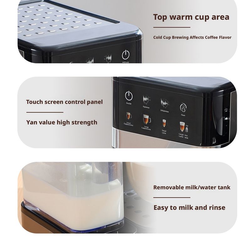 Stainless Steel Semi-Automatic Espresso Machine - 3-Cup Pump-Driven Coffee Maker With Steam Function, LCD Display & Self-Cleaning_voghion.com