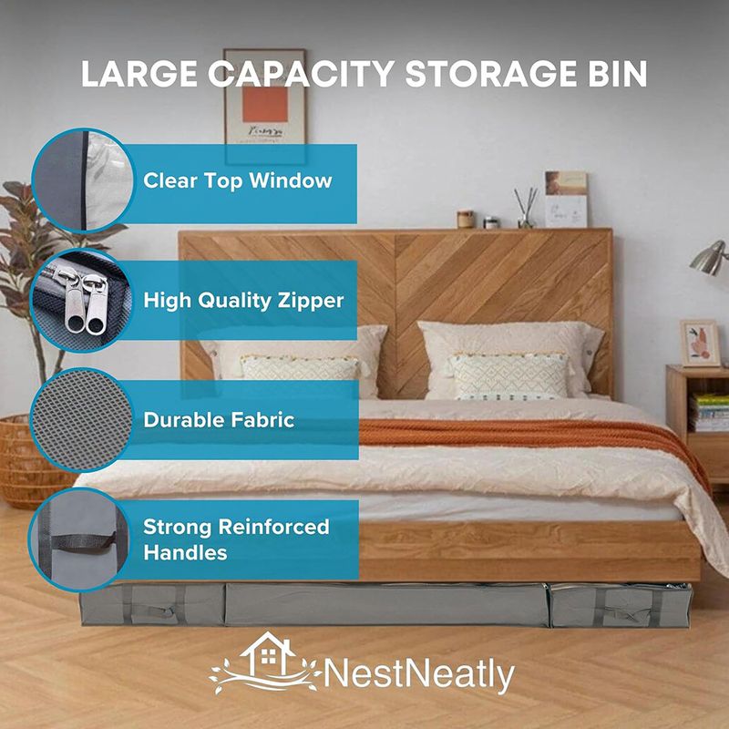 Faltbare Unterbett-Aufbewahrungstasche, 100 x 50 x 18 cm, staubdichter Organizer, für Kleidung/Steppdecken, mit Griffen, Grau/Schwarz_voghion.com