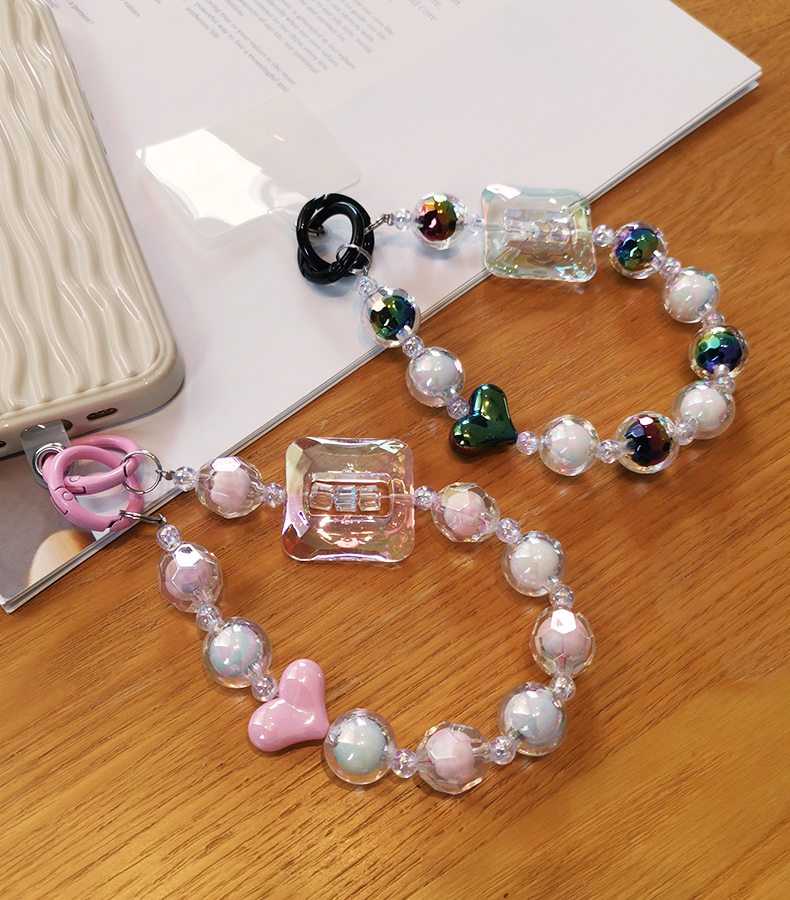 Large Square Crystal Bead Wrist Strap Mobile Phone Strap with Multi Sided Diamond Bead Pendant Phone Anti Drop Clip_voghion.com
