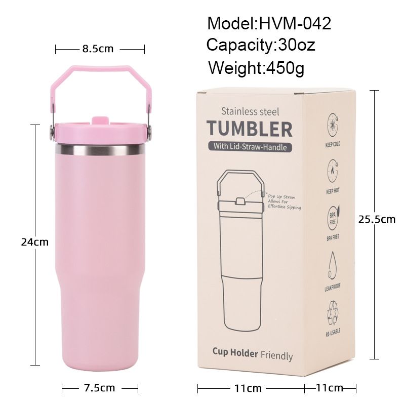 Thermos da 30 once Tazza portatile per auto Tazza per ghiaccio con cannuccia sottovuoto in acciaio inossidabile 304 Tazza termica portatile_voghion.com