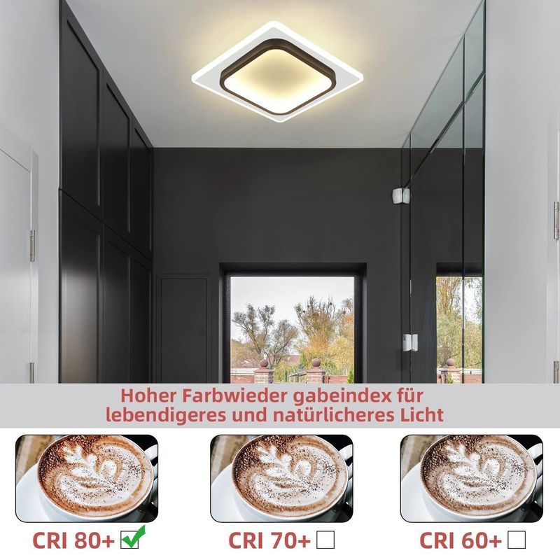 Glitzerlife LED Deckenlampe Modern Deckenleuchte -Warmweiß Flurlampe Schwarz Schlafzimmerlampe 16W Acryl Wohnzimmerlampe Klein Design Küchenlampe Für Kinderzimmer_voghion.com