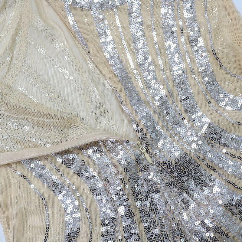 Abito da donna con paillettes in vita e sui fianchi, abito da sera per l'ospite dell'incontro annuale, gonna in pelliccia_voghion.com