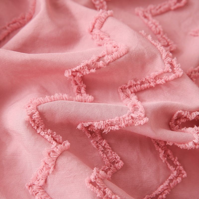 Nordisches geometrisches Bettbezug-Set – 3-teilige Jacquard-Bettwäsche mit altrosa Rautenmuster, Spannbettlaken-Stil_voghion.com