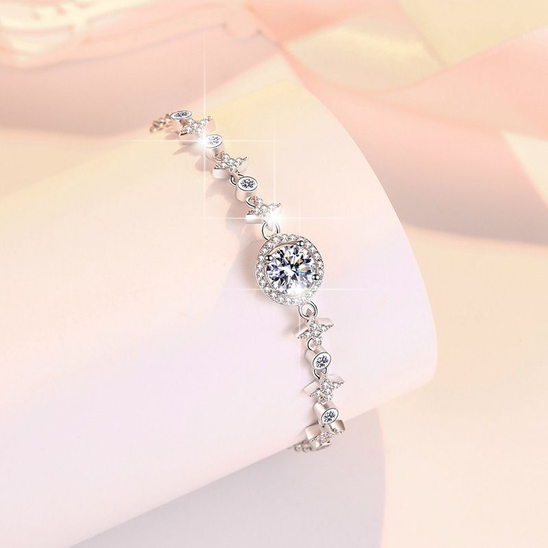 S925 Ayar Gümüş Kadın Bileklik Hafif Lüks Stil İtmeli Çekmeli Boncuk Mizaç Bileklik Moissanite Takı_voghion.com